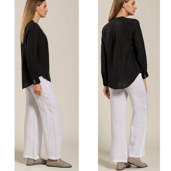 120% LINO Long Sleeve Blouse V-Neck Sequin Embellished Popover Linen Shirt NEW - Picture 9 of 14